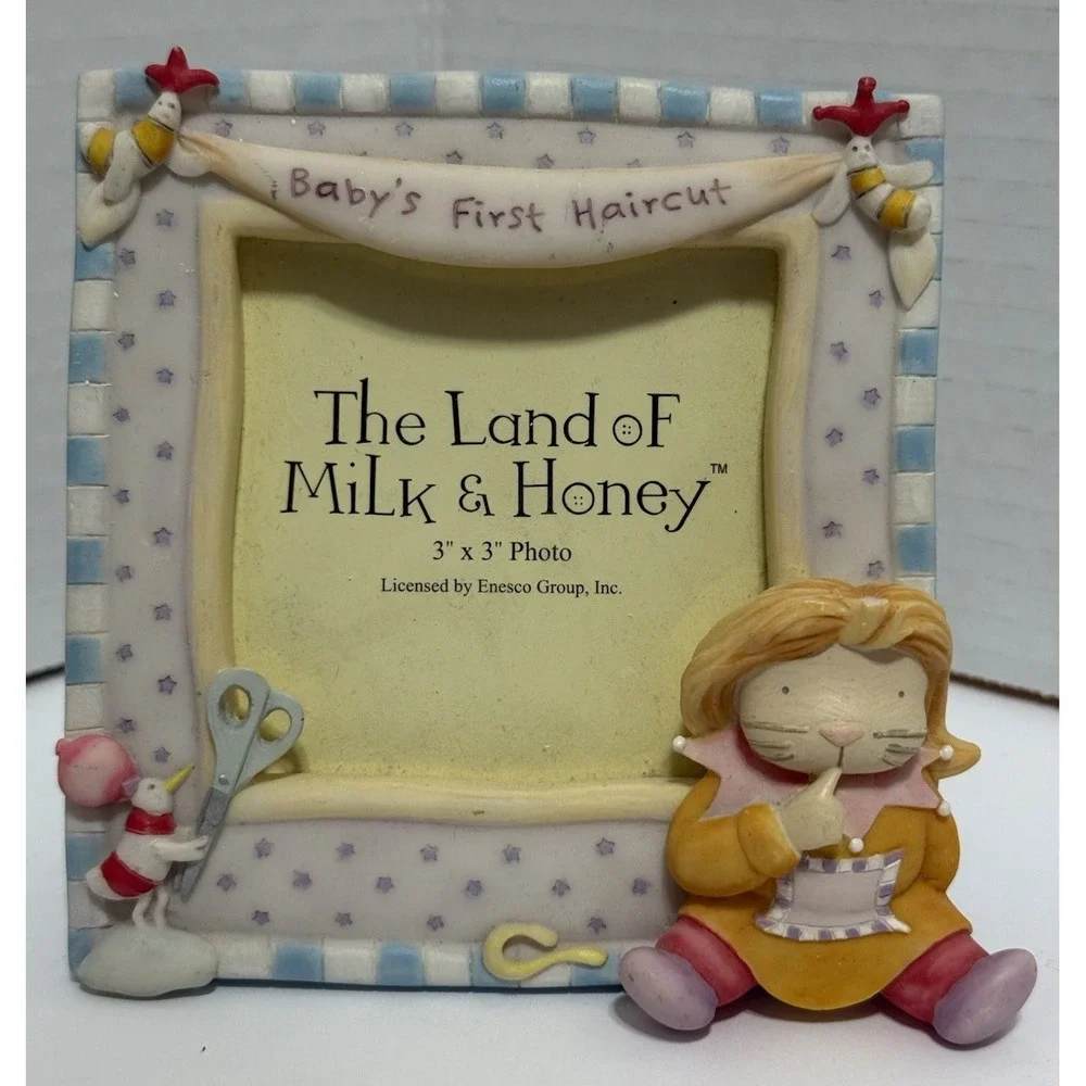 NEW IN BOX ENESCO LAND OF MILK & HONEY BABY'S 1ST HAIRCUT‎ CERAMIC PICTURE FRAME